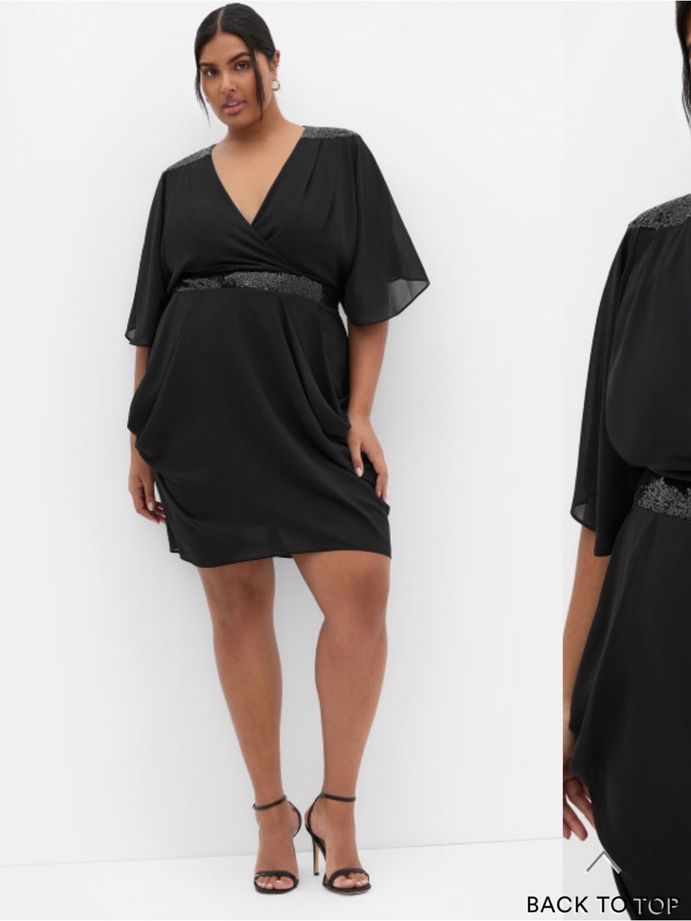 City Chic Black Sequin-Trim Wrap Tunic Dress